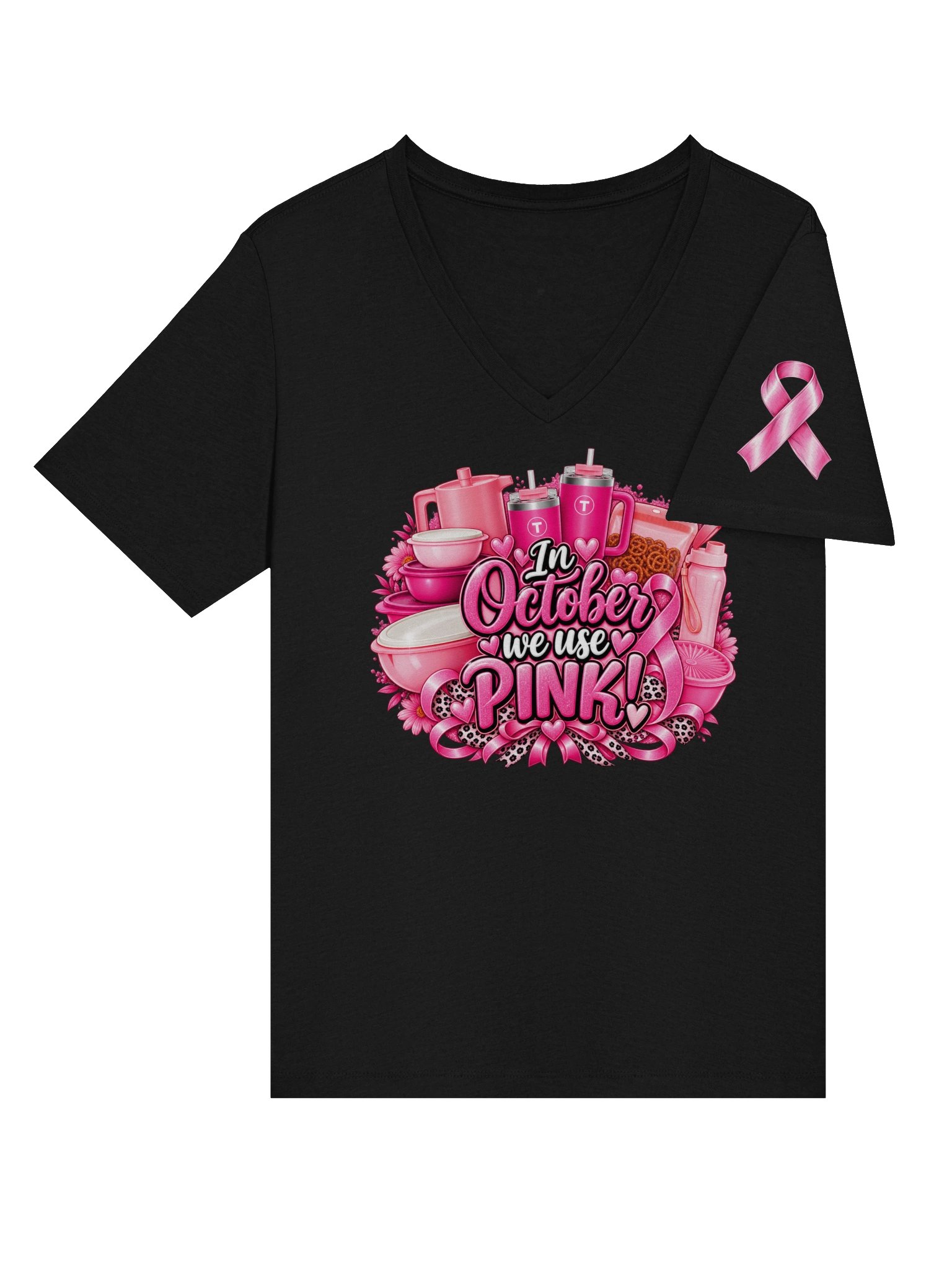 Breast Cancer Awareness Tupperware V-Neck Tee (Includes left sleeve design) product image (15)