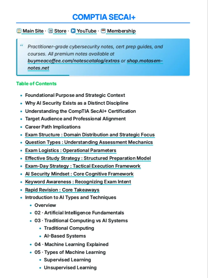 The COMPTIA SECAI+ Study Notes + AI Security Handbook product image (2)