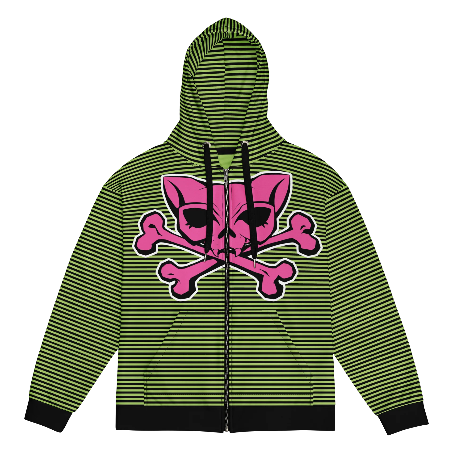 Green and Pink Kat Skull Stripped Hoodie product image (1)