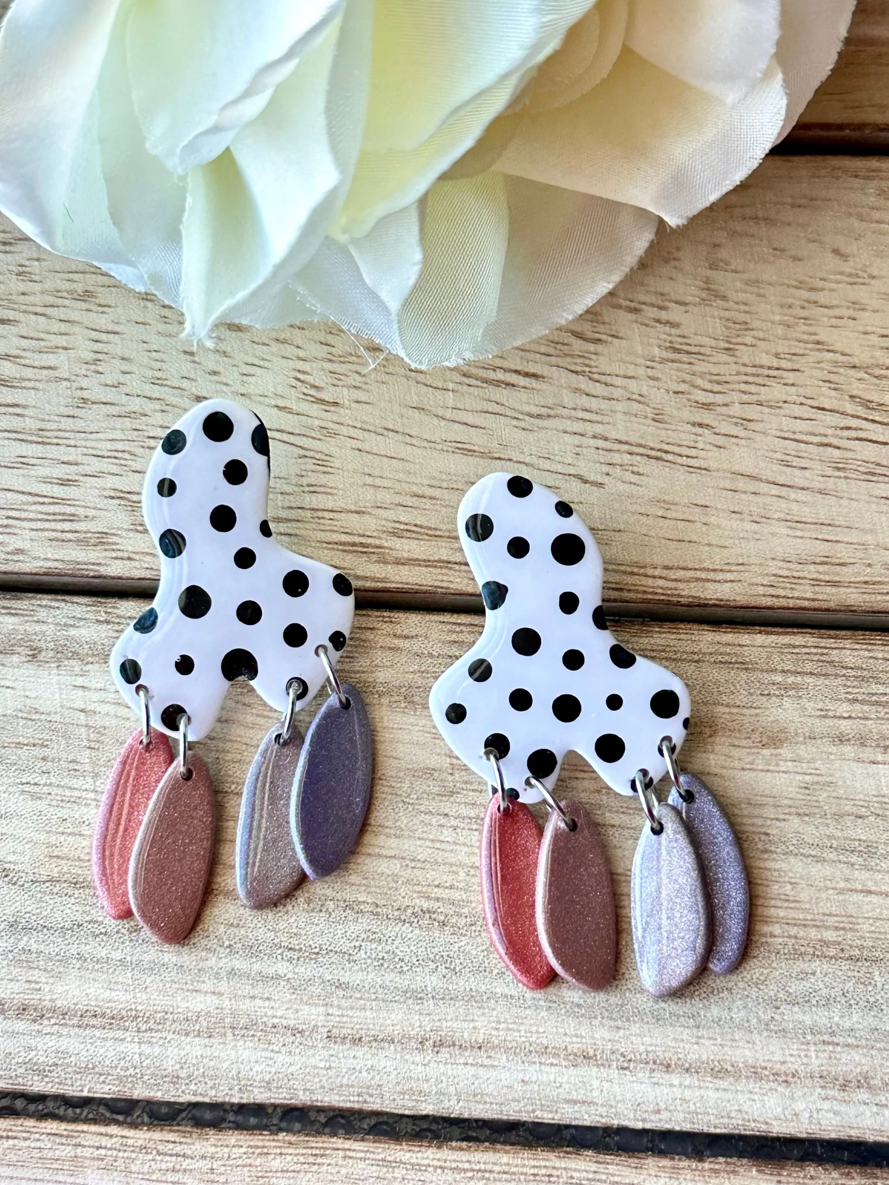Modern Polka Dot Dangle Earrings – Handmade Clay Statement Drops product image (2)