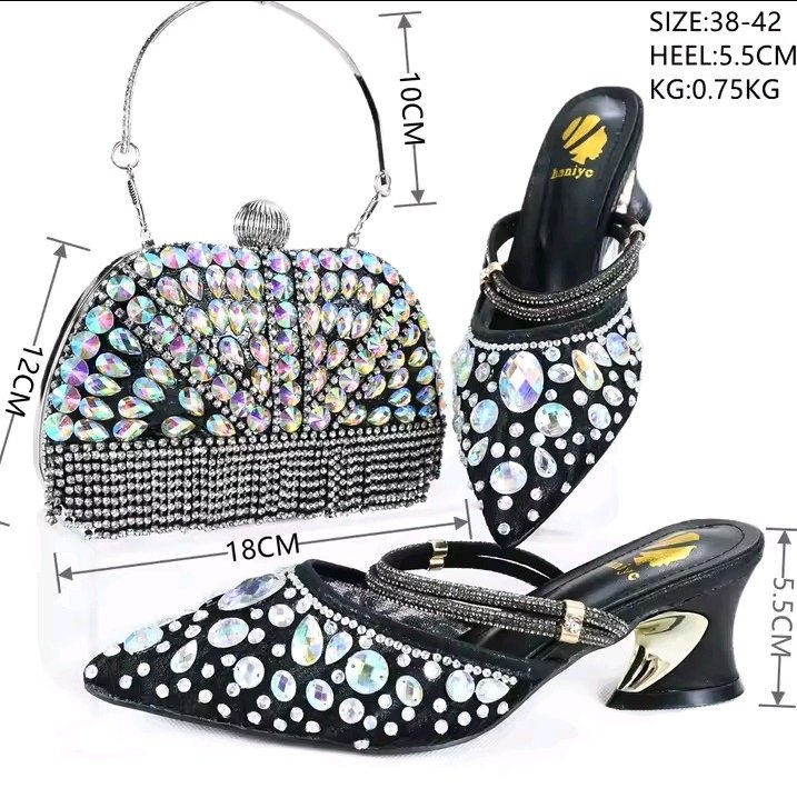 Luxury Women's Rhinestone Pointed-Toe High Heel Shoes and Matching Handbag Set – Elegant Slingback Pumps for Weddings, Parties & Evening Events product image (8)
