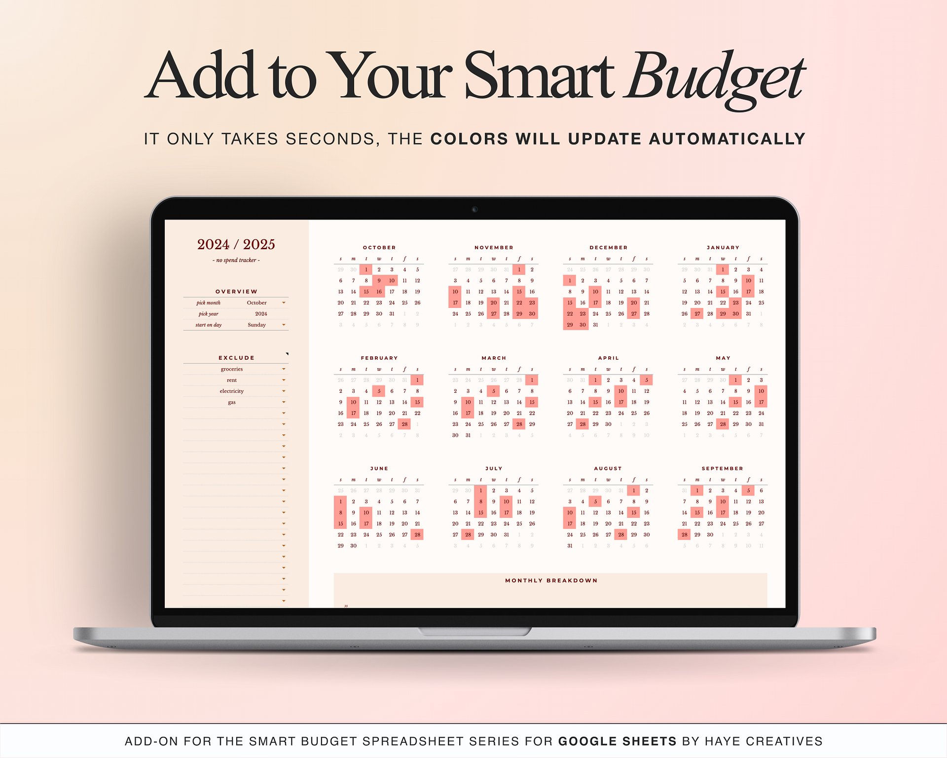 ADD-ON: No Spend Tracker Add-On for Our Smart Budget Spreadsheet product image (3)