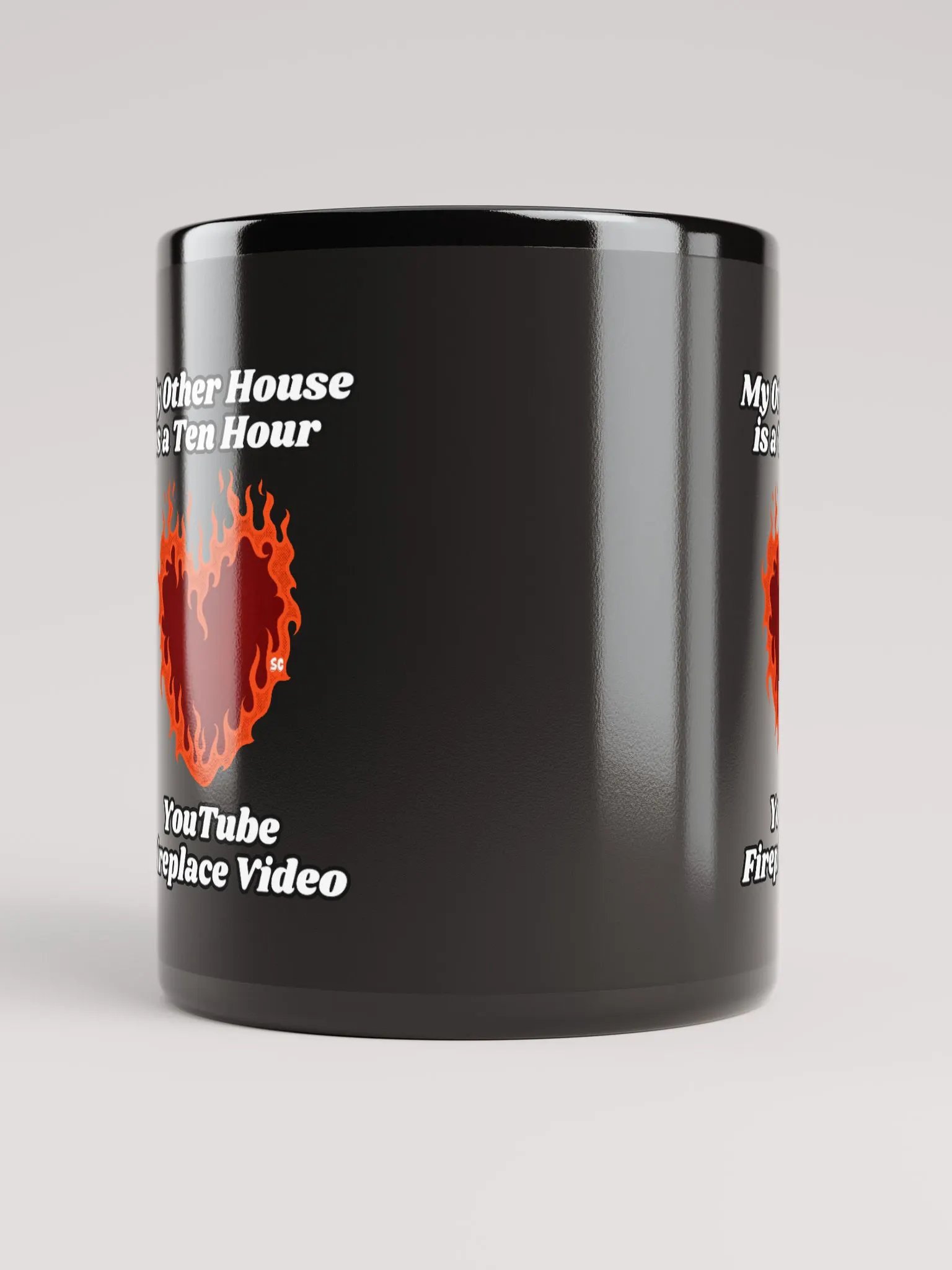 Flaming Heart - My Other House is a Ten Hour YouTube Fireplace Video | Black Glossy Mug product image (5)