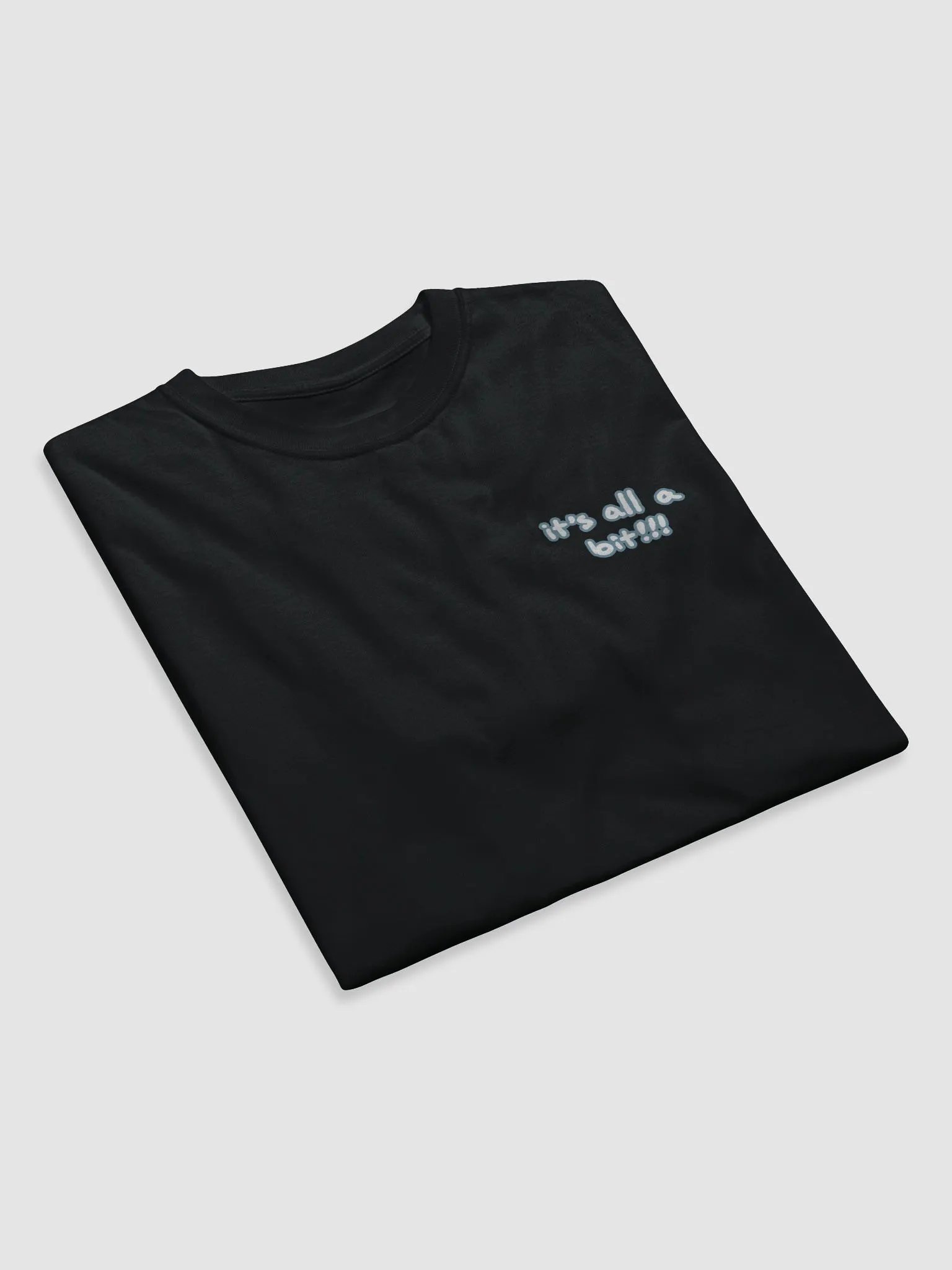 “It’s all a bit!!!” (sm. lined design, #709AAF) unisex eco tee product image (7)