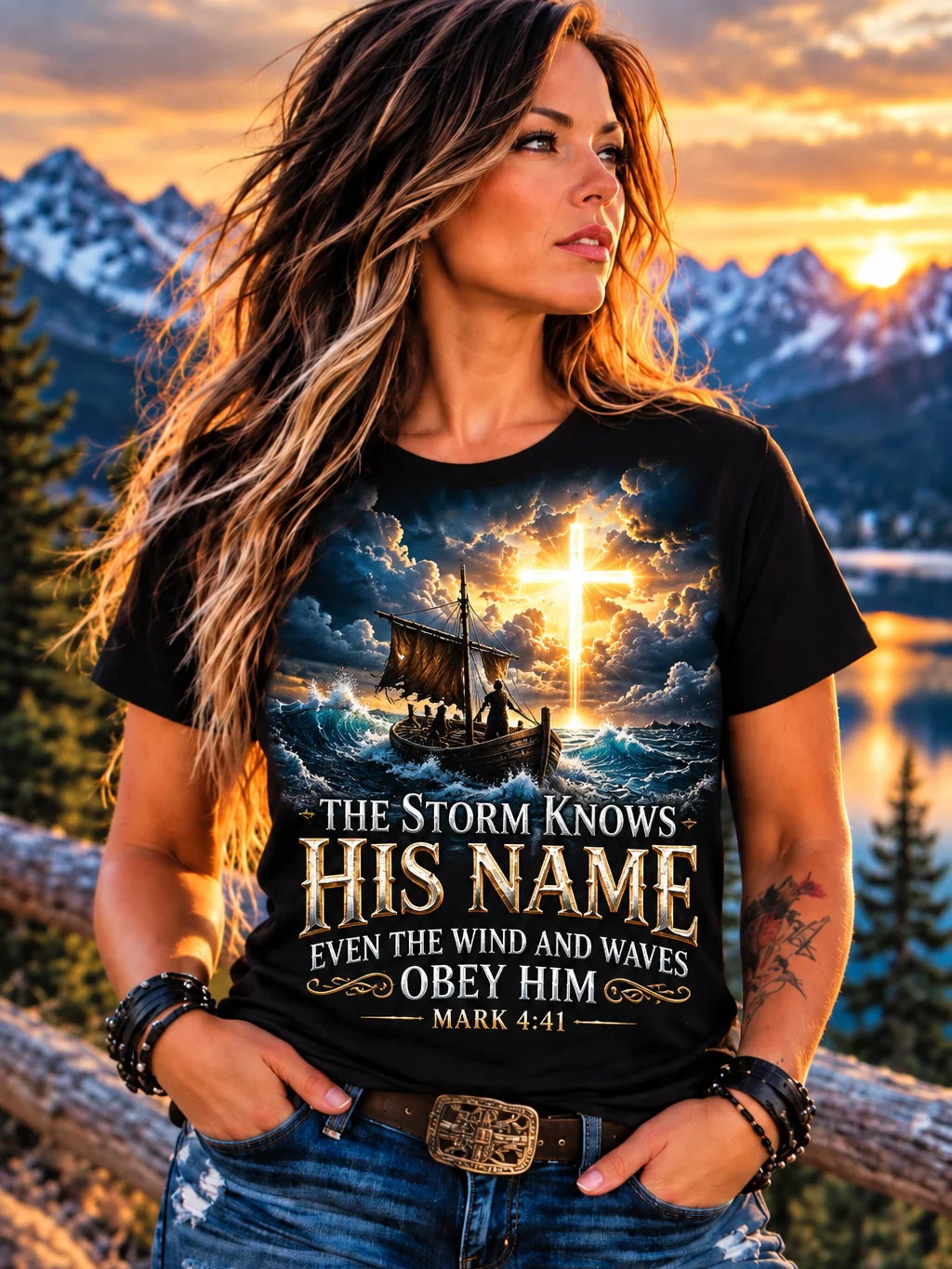 The Storm Knows His Name – Mark 4:41 Faith T-Shirt product image (1)
