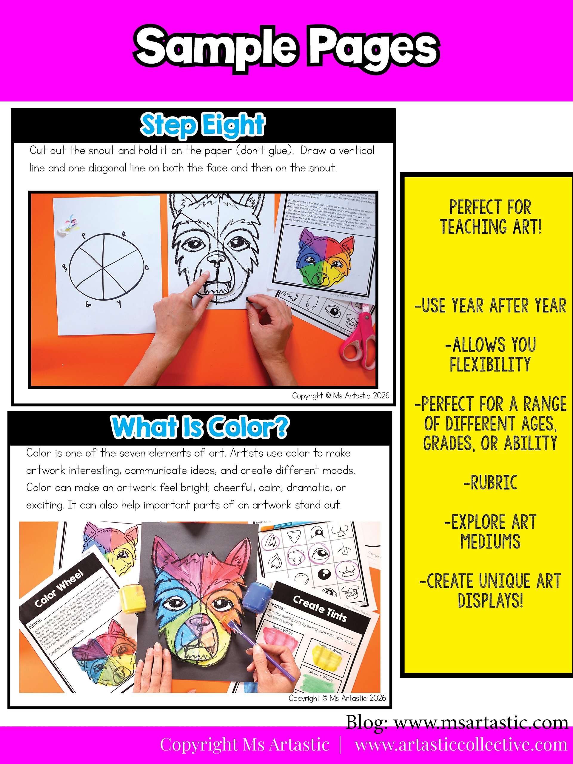 Color Wheel Art Lesson Element of Art Color 4th Grade Color Wheel Wolf Project product image (7)