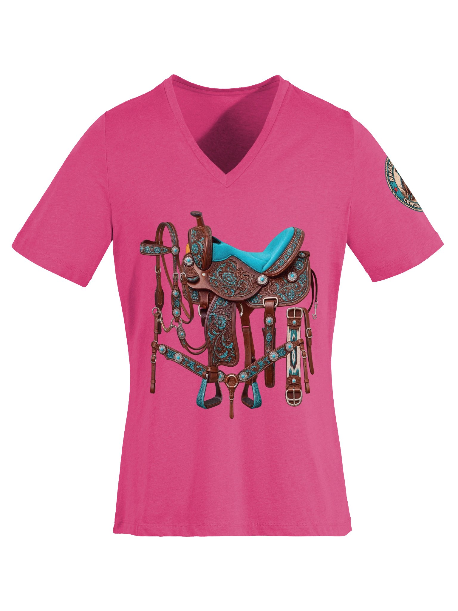 Turquoise Saddle Cowgirl V-Neck T-Shirt | BROKEN RODEO™ product image (43)