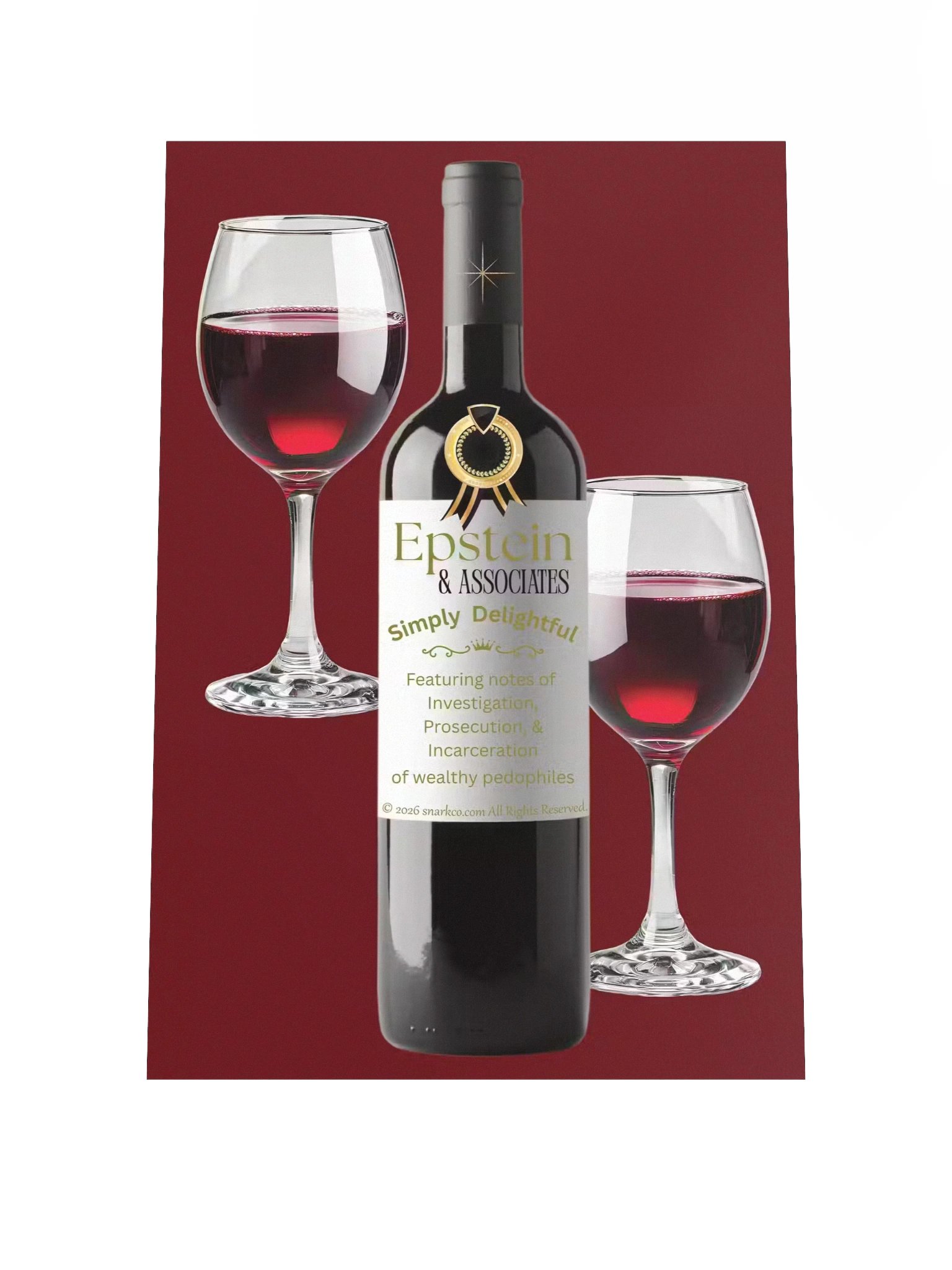 Red background "Epstein & Associates Simply Delightful" wine poster. product image (1)
