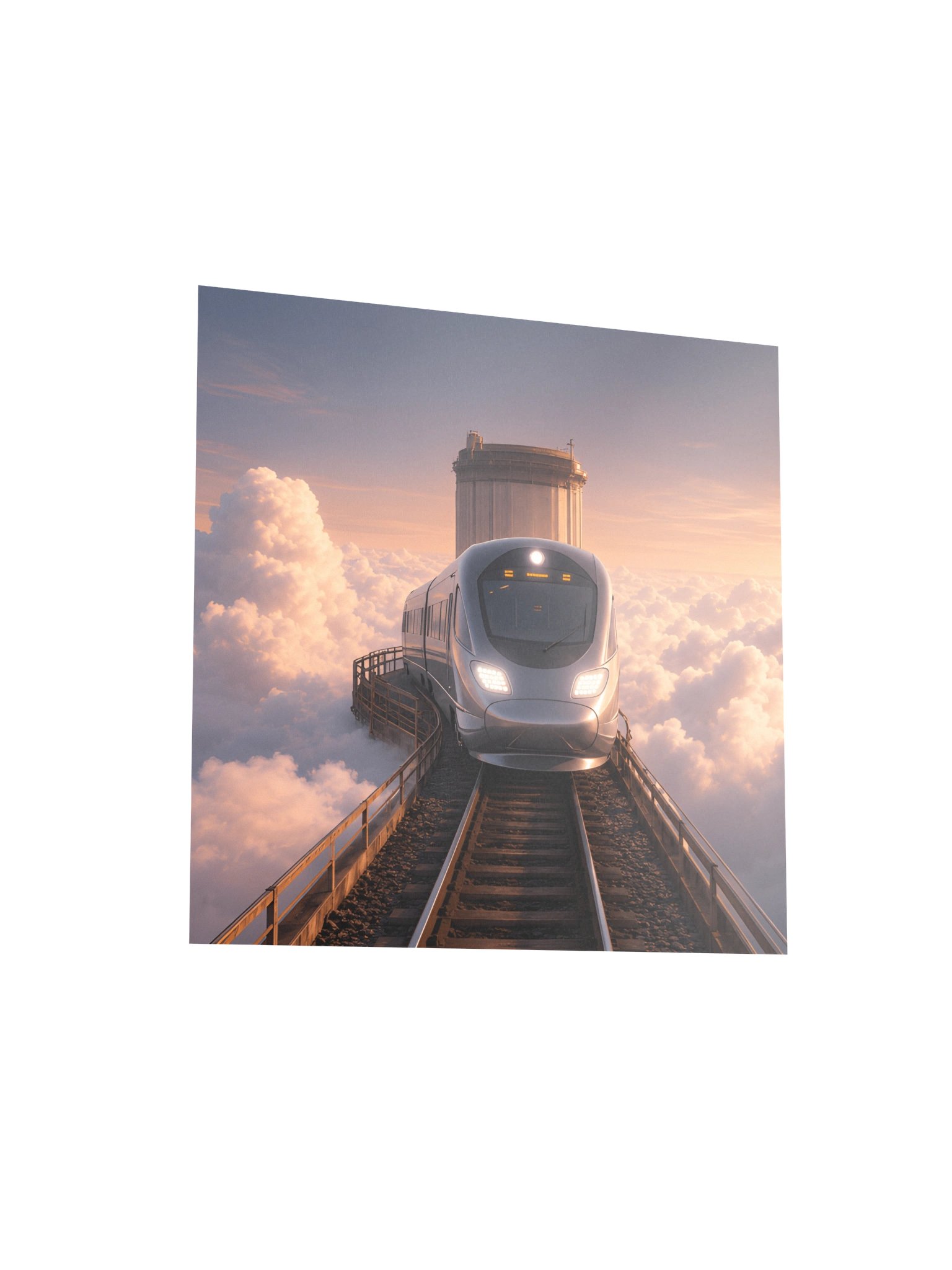 Surreal Train in the Clouds Wall Art | Futuristic Dreamcore Poster | Minimalist Sci Fi Print product image (4)
