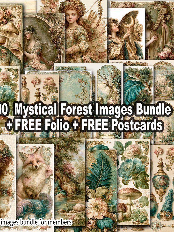 100 MYSTICAL FOREST images + FREE gift: Enchanted Trifold Folio, Premium Designer Postcards Bundle product image (1)