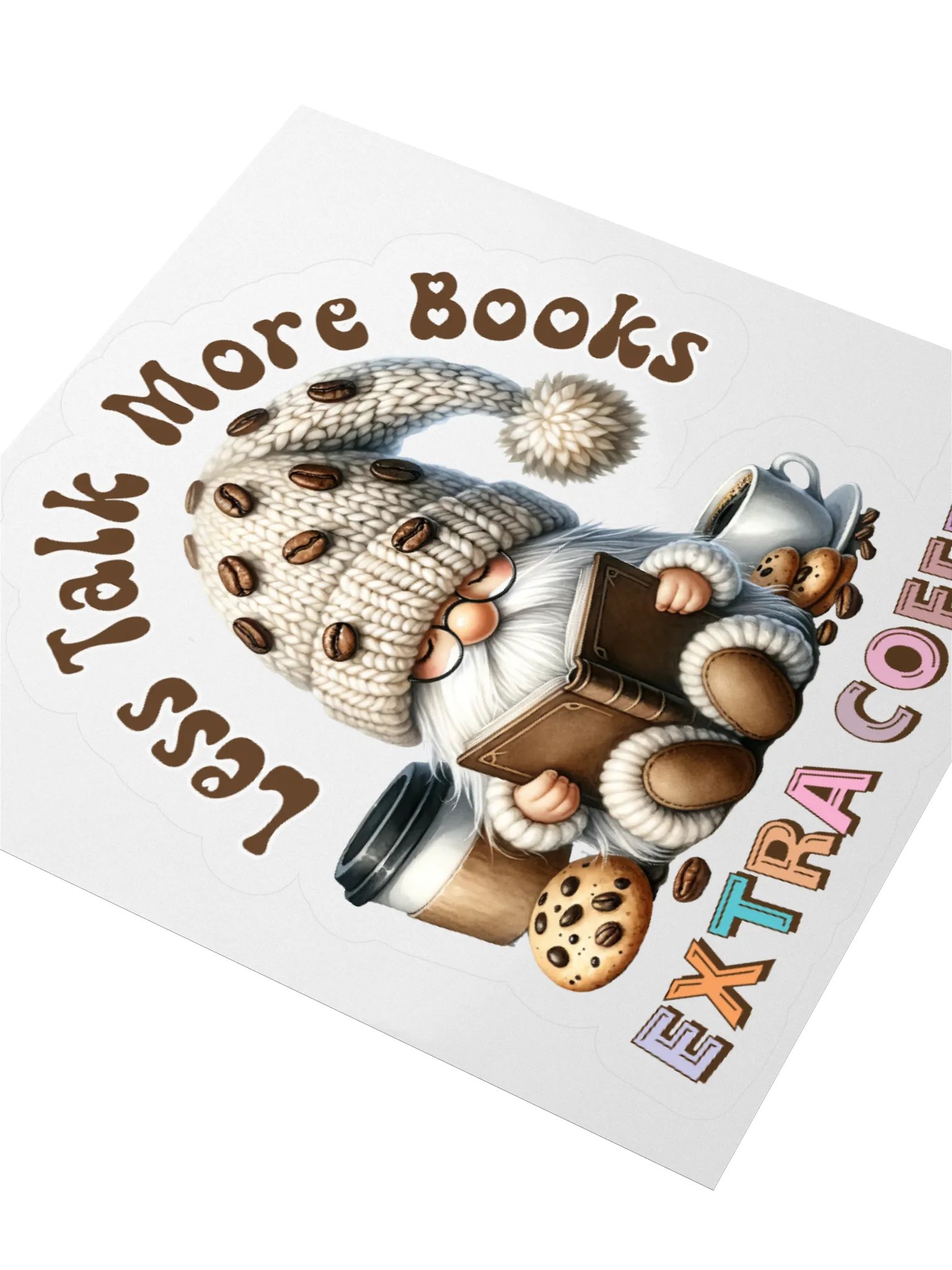 Coffee Gnome Less Talk More Books Extra Coffee Kiss Cut Stickers product image (9)