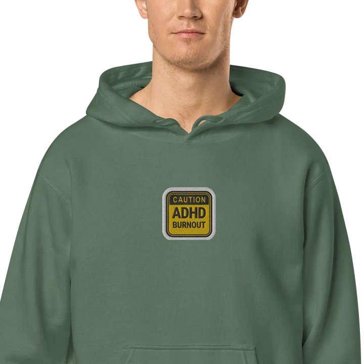 CAUTION: ADHD BURNOUT embroidered pigment-dyed hoodie (bubble design) product image (2)