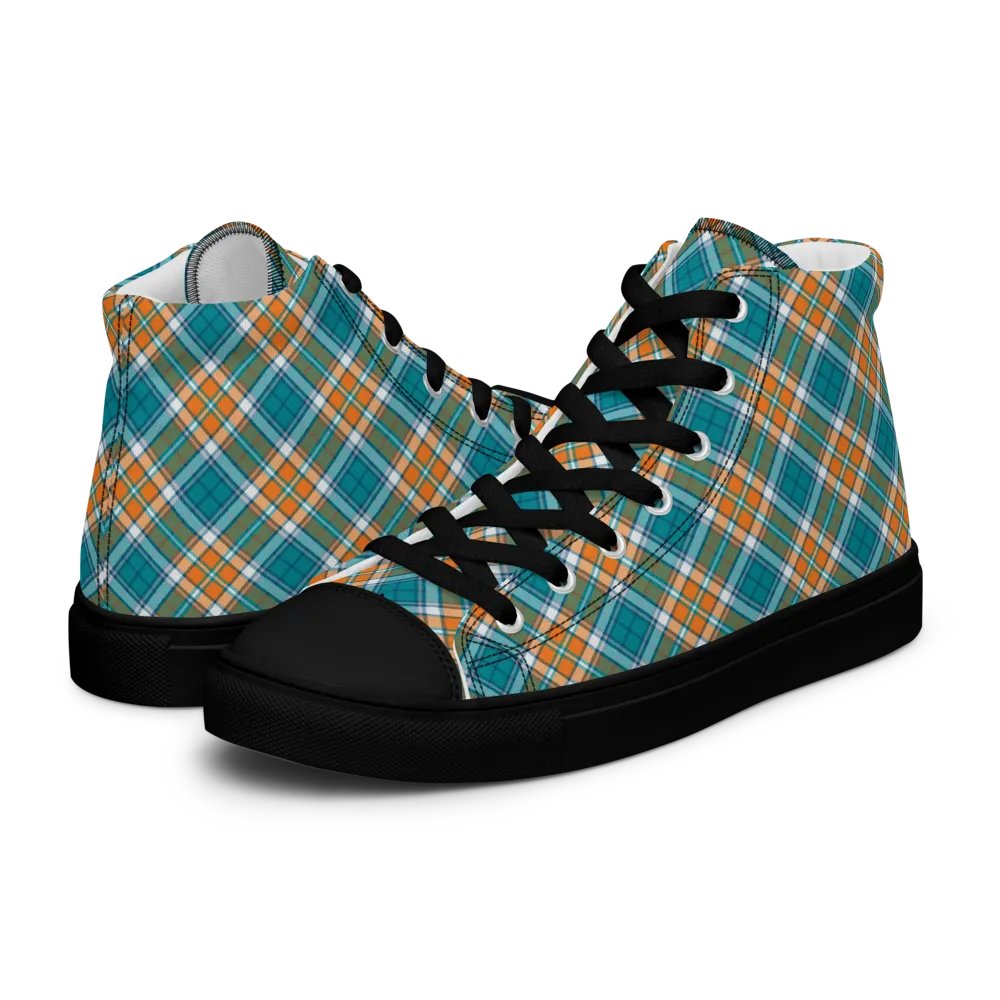 Turquoise and Orange Sporty Plaid Men's High Top Shoes product image (8)
