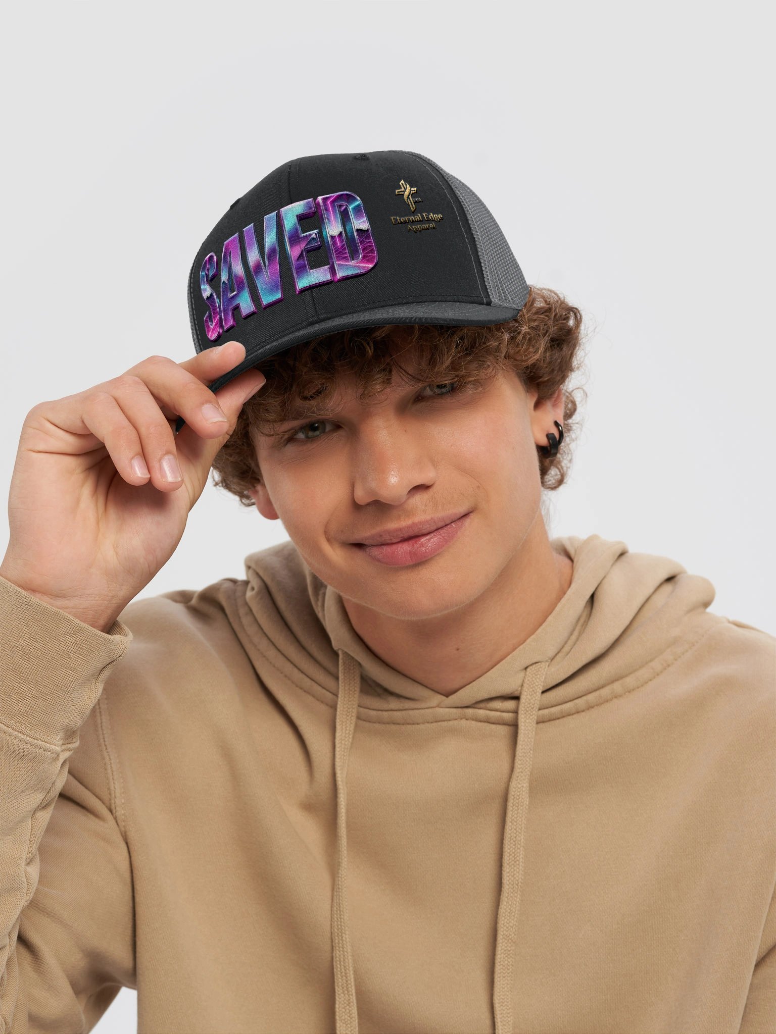 Synthwave SAVED Embroidered Trucker Hat product image (6)