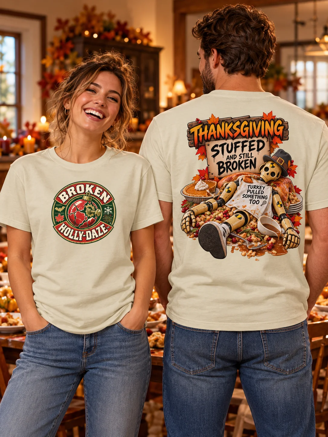 Funny Thanksgiving Shirt — Stuffed and Still Broken Skeleton Tee | Broken Turkey™ product image (1)