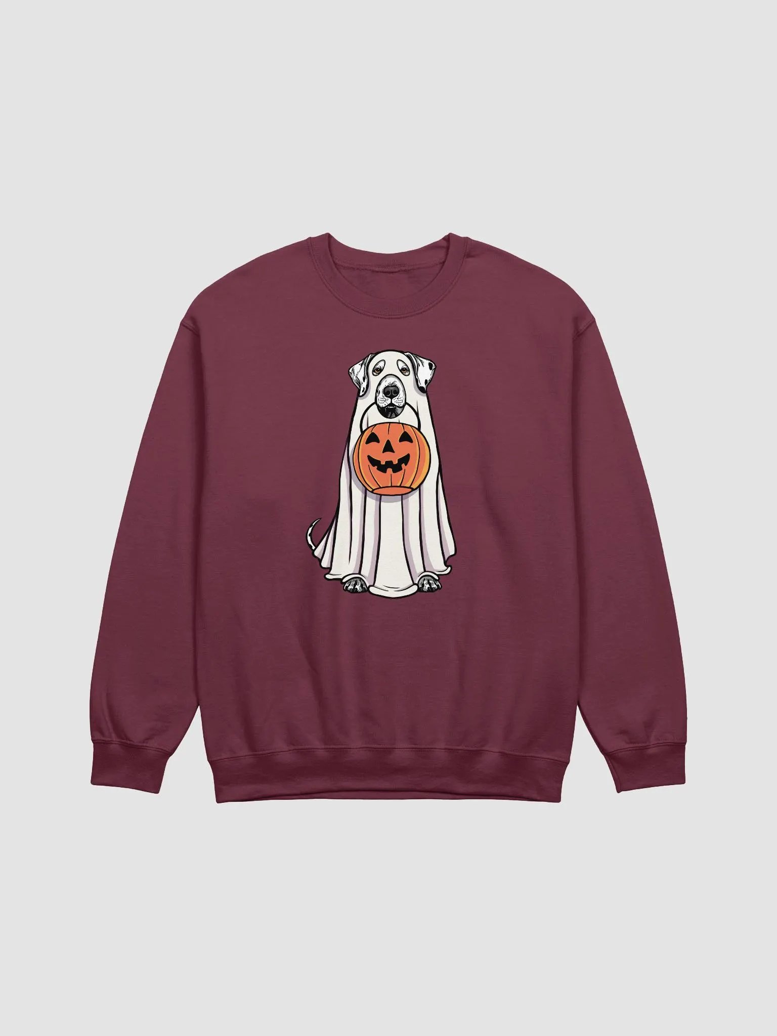 Funny Halloween Dalmatian Sweatshirt | Funny Dog Wearing a Ghost Costume and Holding a Pumpkin Basket product image (1)