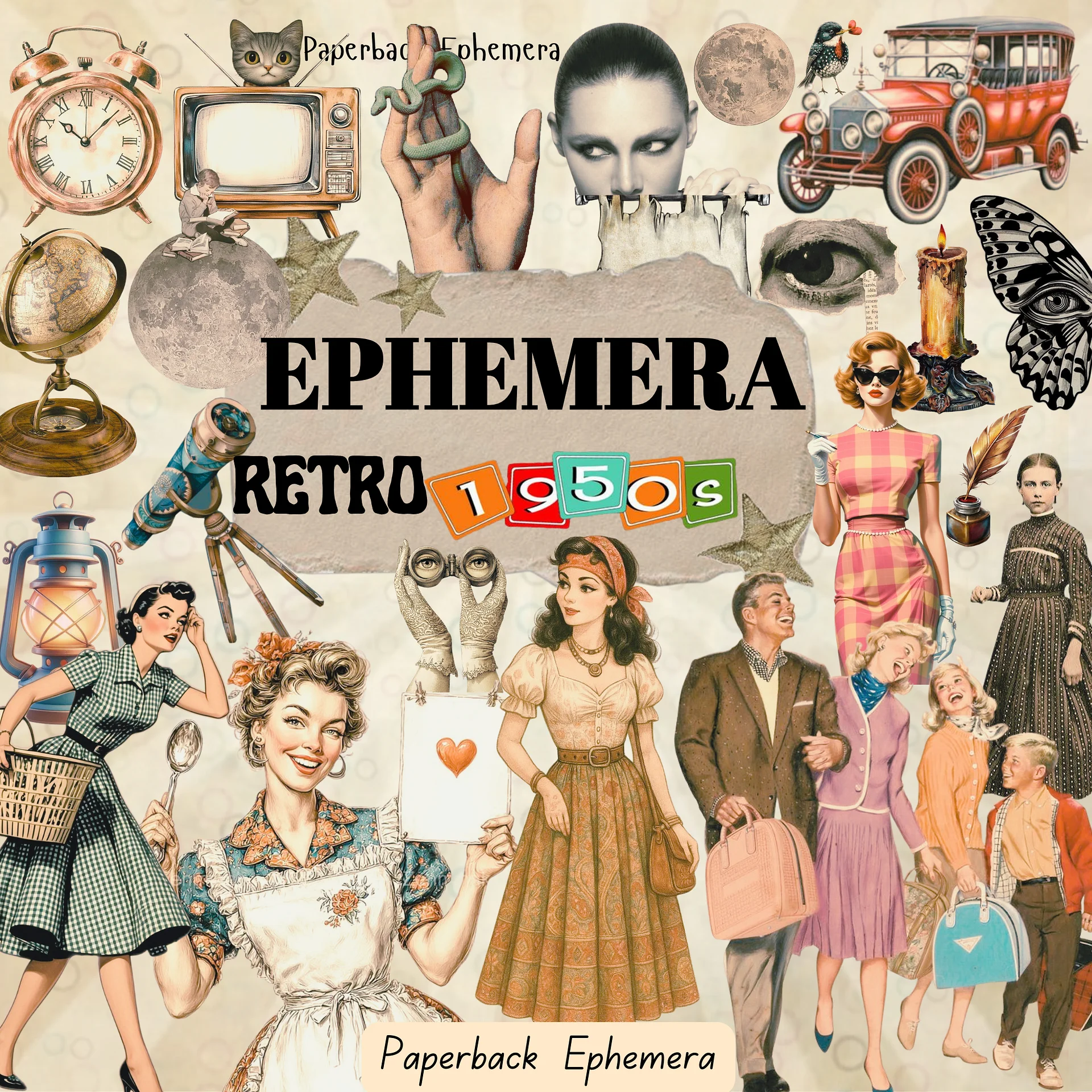 Retro Collage Ephemera Printable – 15 Vintage 1950s & 1960s Pages for Junk Journals, Scrapbooking and Mixed Media | Digital Download product image (1)