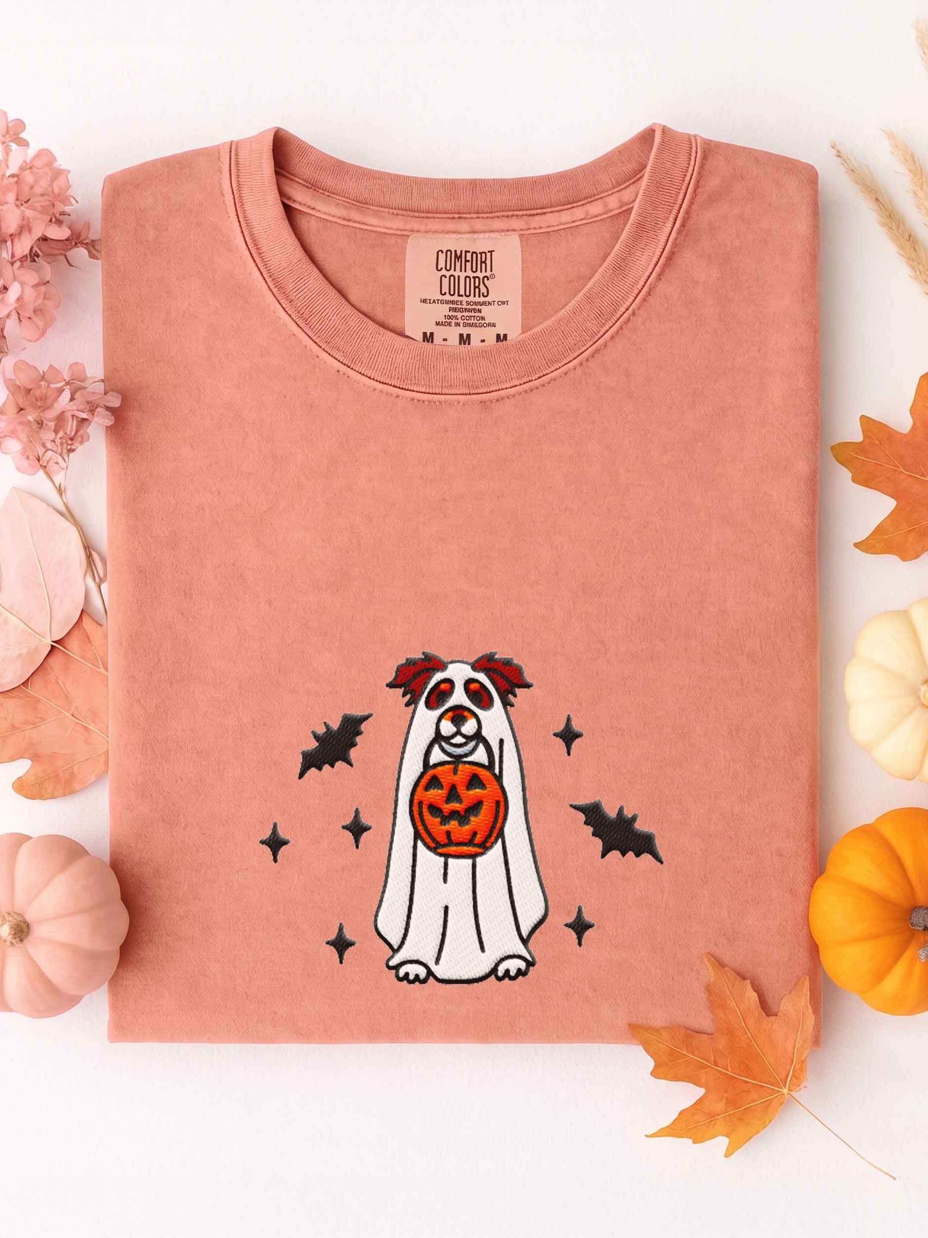 Halloween Australian Shepherd(Red Tricolor) Embroidered T-Shirt product image (1)
