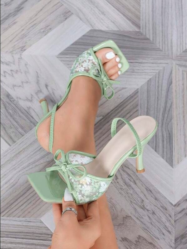 Pink Lace Bow Stiletto Slingback Heels | Women's Open Toe High Heel Sandals for Party, Wedding & Special Occasions | ADLEST product image (7)