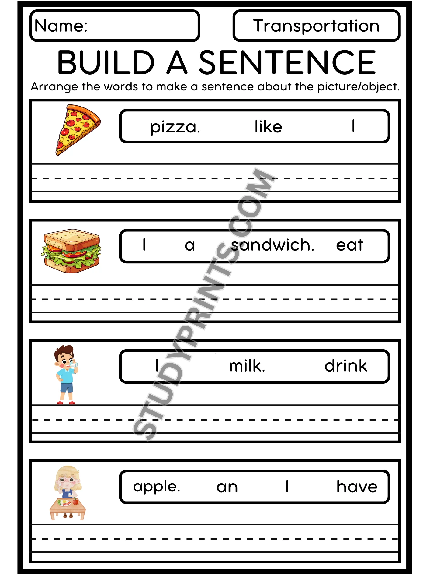 Sentence Building Worksheets For Kindergarten 1st 2nd Grade PDF product image (2)