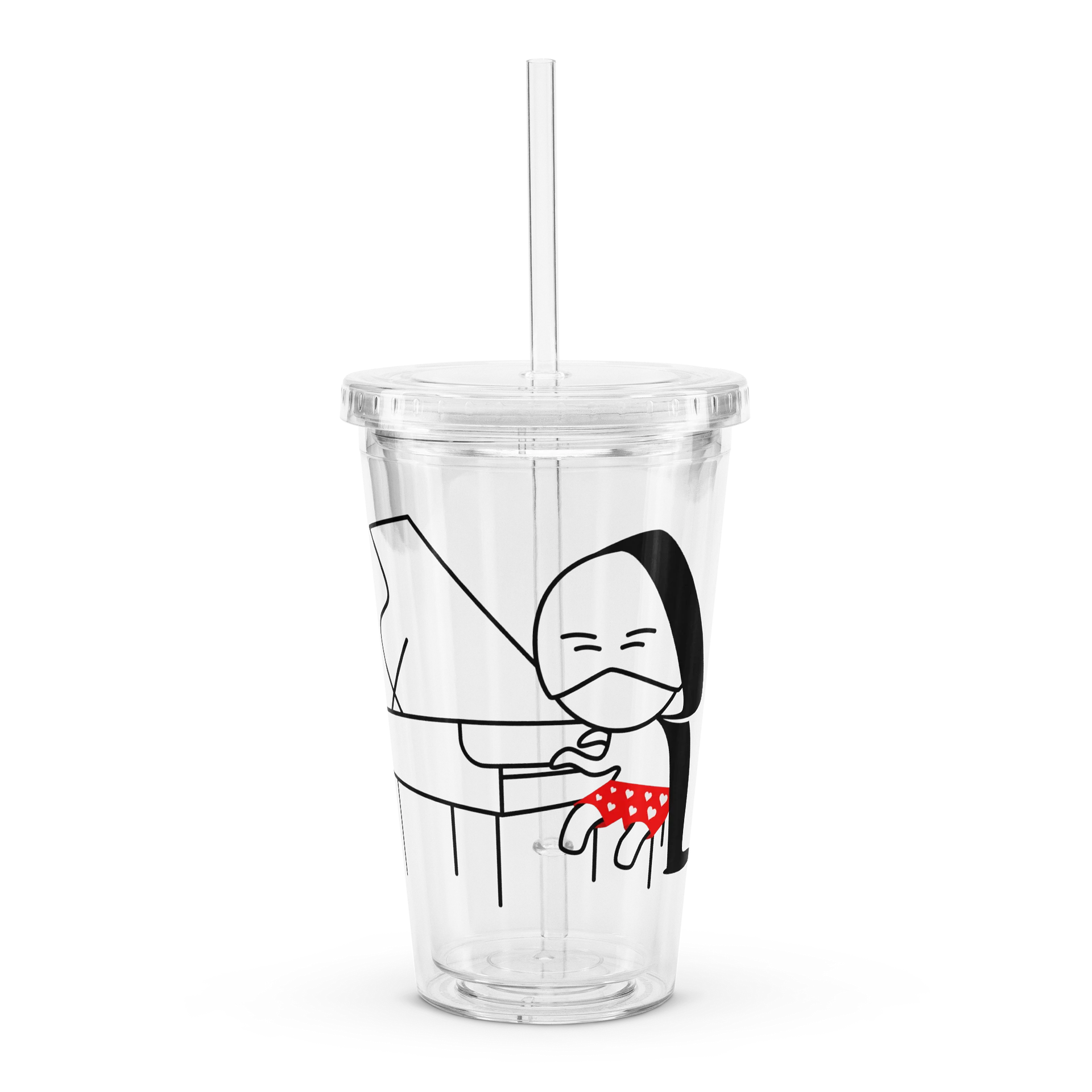 *BRAND NEW* Man. Mask. Piano. Pants. Double Walled Clear Plastic Tumbler (16 oz) BLACK product image (1)