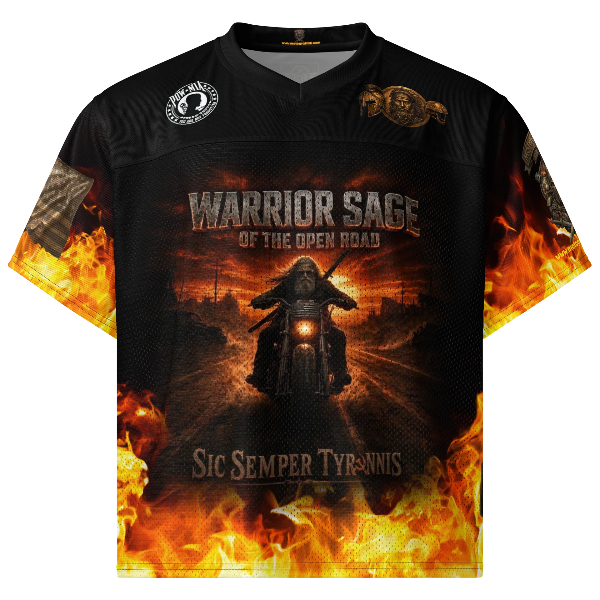 MötoGraffitti Warrior Sage Sic Semper Tyrranis Football Jersey product image (3)