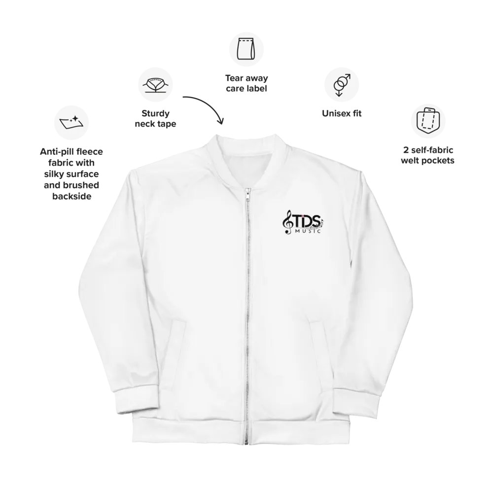 TDS Music Unisex White Bomber Jacket – Exclusive Design for Music Fans product image (8)