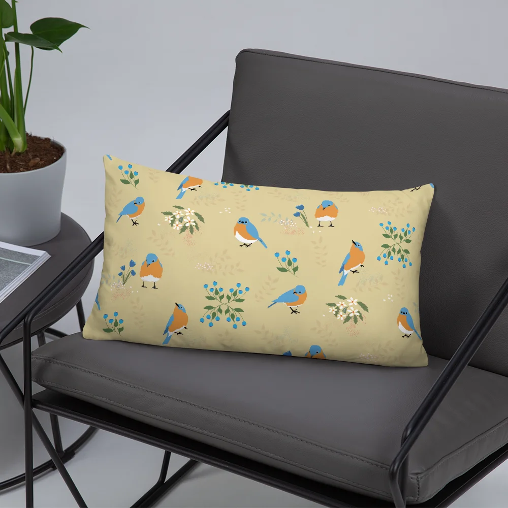 “Best of Both Worlds” Bluebirds & Flowers Pillow in Tan product image (3)
