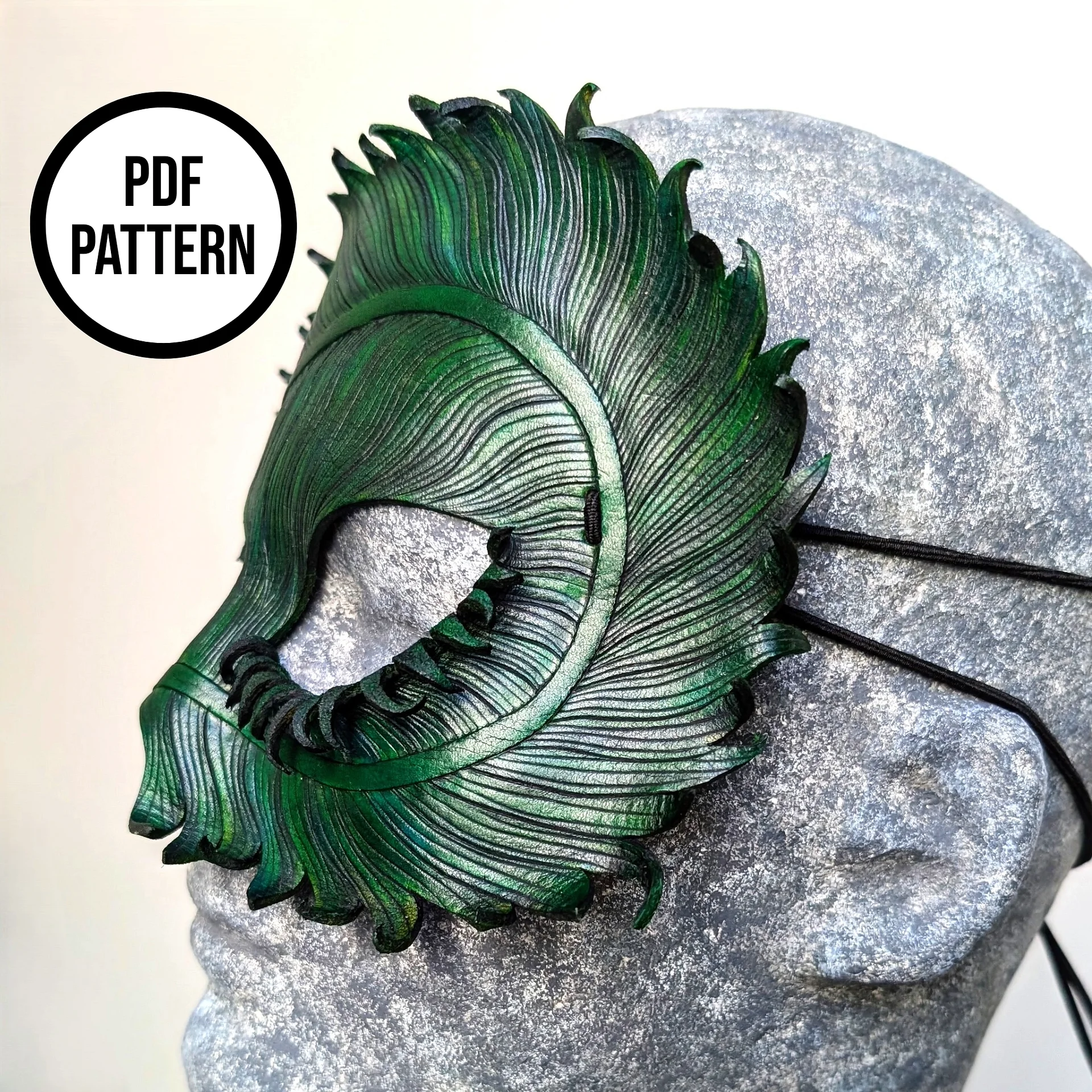 Peacock/Phoenix Half Mask - PDF Pattern for Leathercraft product image (3)