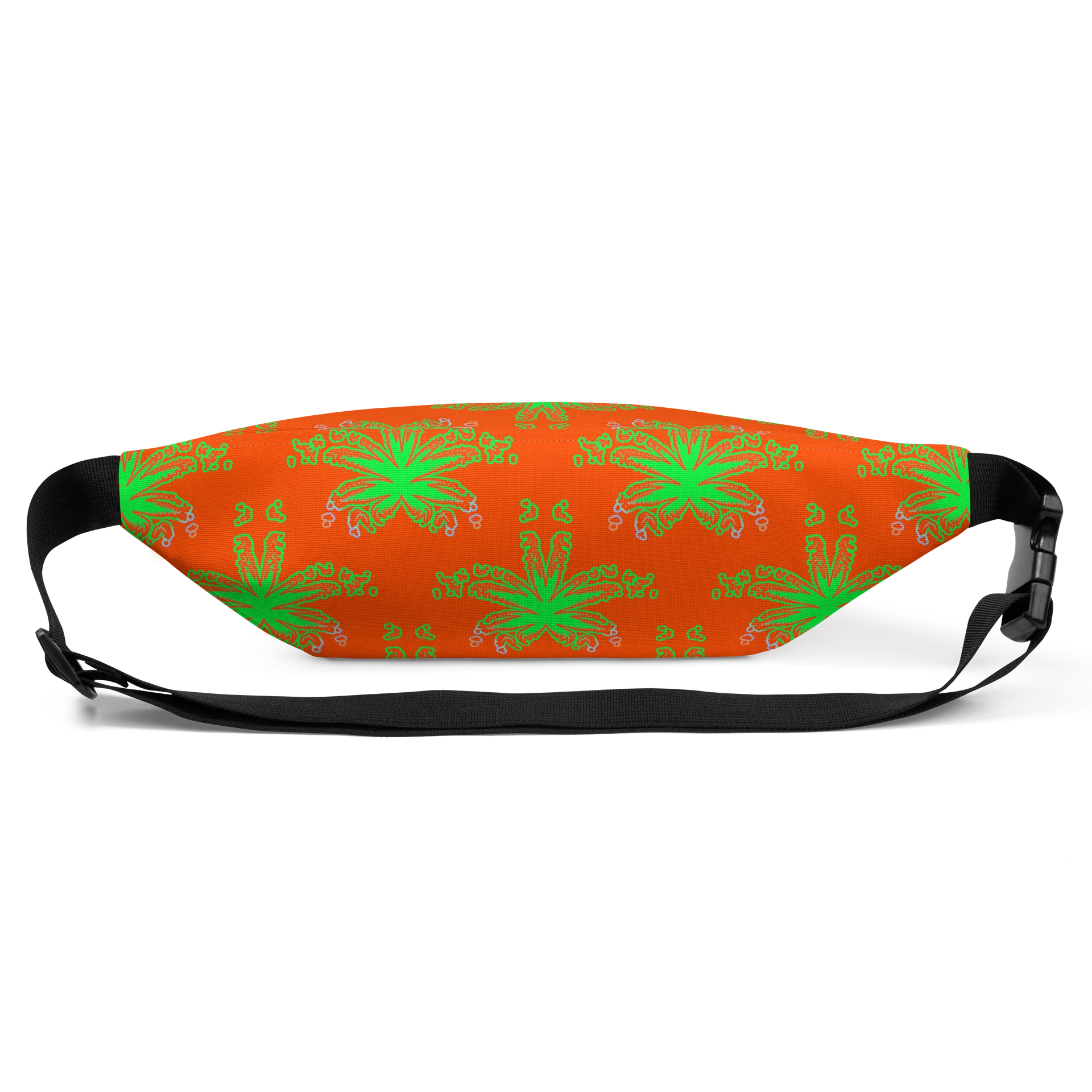 Cannabis Art 420 Festival Fanny Pack, Pot Leaf Pattern Accessory, Orange Green Ganja Weed Leaves Stoner Fashion product image (3)