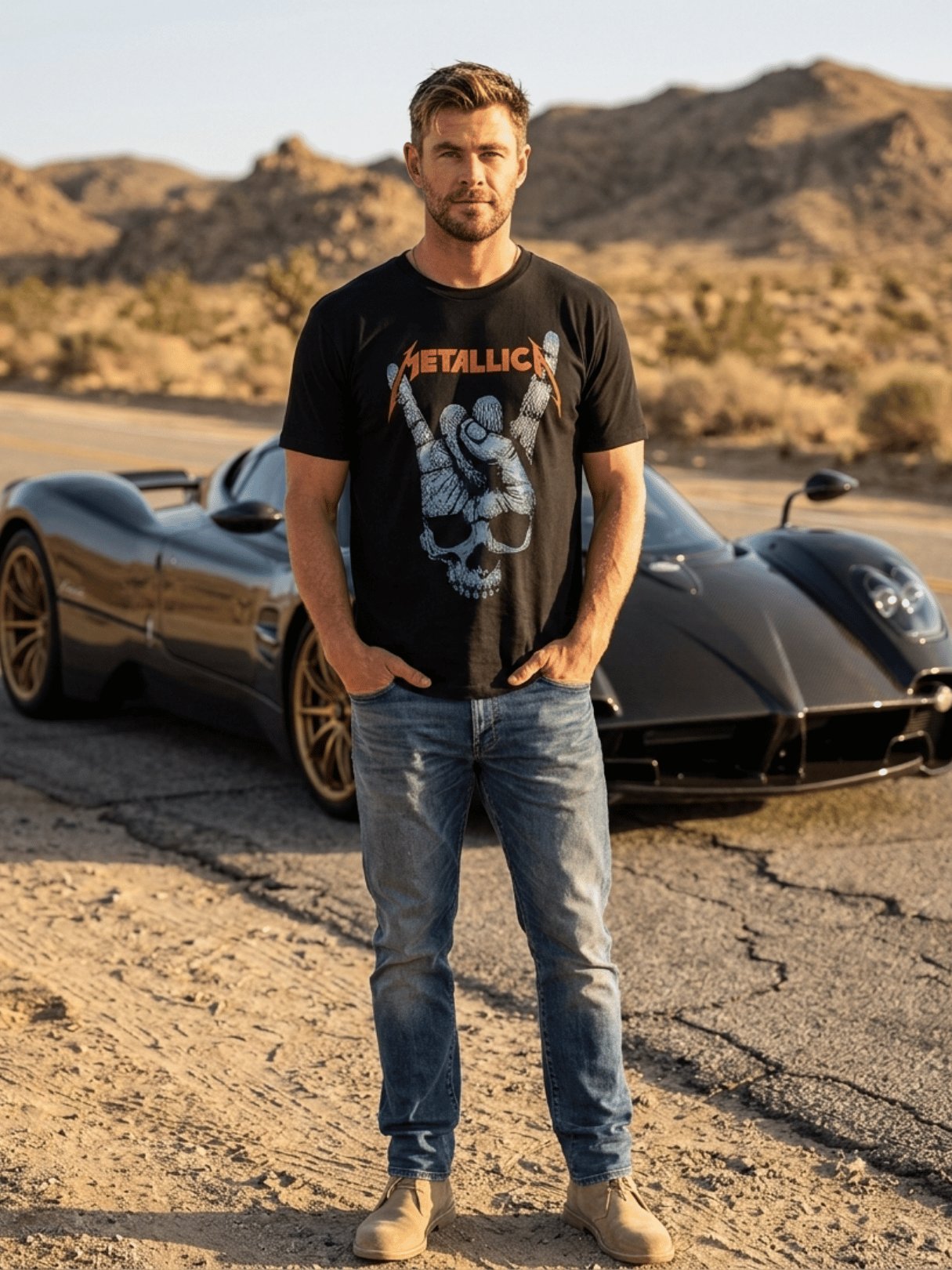 Metallica Devil Horns Skull T-Shirt | Blue Skull Dark Art Graphic Tee | Heavy Metal Hand Sign Orange Logo Collector Band Shirt product image (1)