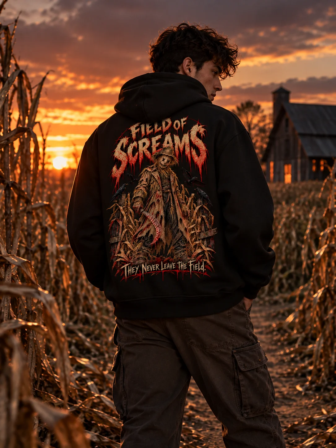 “Field of Screams” Scarecrow Horror Hoodie product image (1)