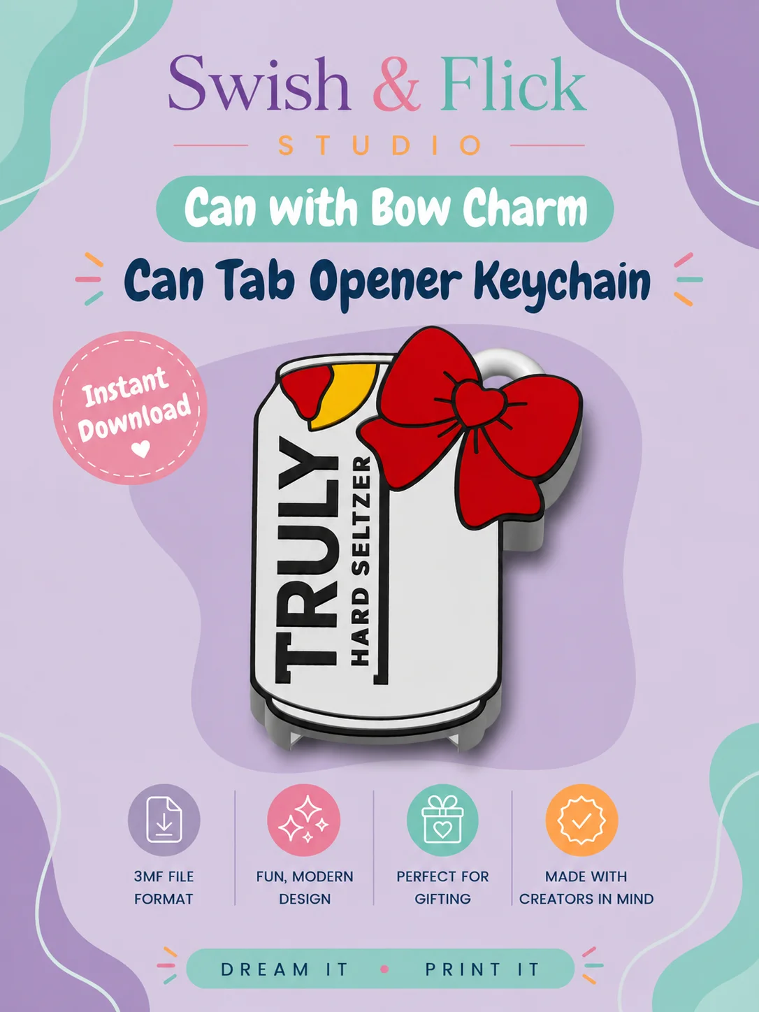Can with Bow Can Tab Opener STL | Easy Open Can Tool | 3D Print File | Arthritis Friendly Can Opener | Beverage Tab Lifter | Digital Download product image (1)