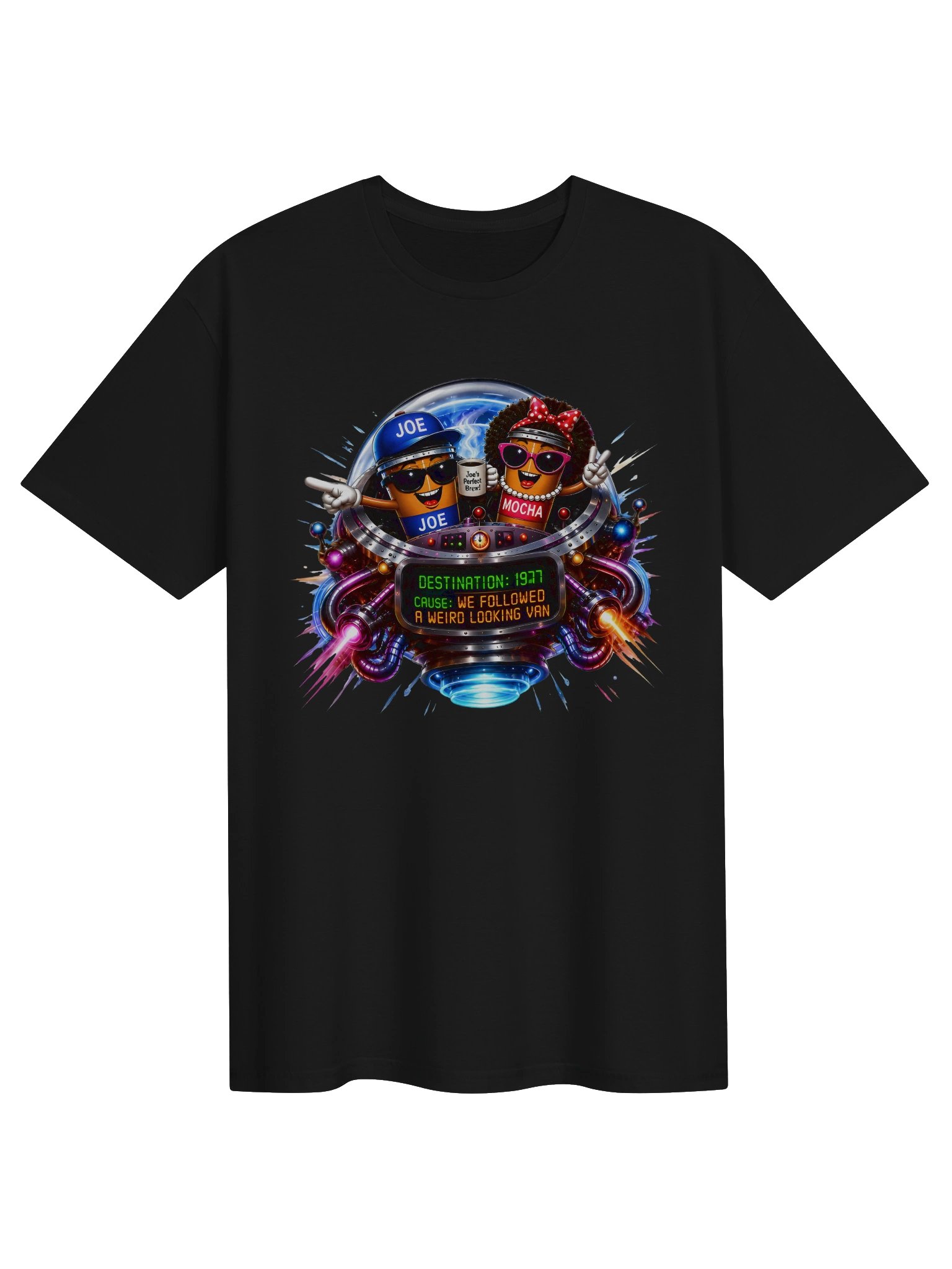 1977 🚀 JOE & MOCHA'S TIME TRAVEL ADVENTURES™ Fueled by Coffee. Powered by Bad Decisions. product image (1)