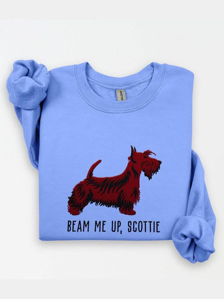 Beam Me Up, Scottie Sweatshirt(Embroidered) of a Scottish Terrier(Brindle) product image (1)