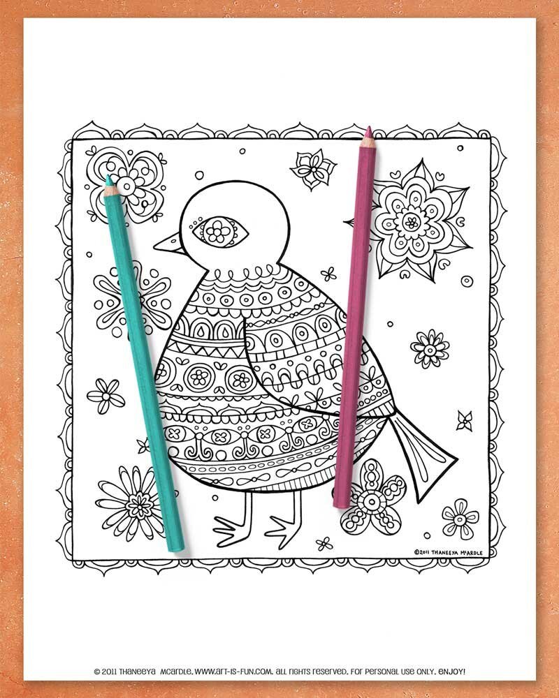 Folk Art Birds Coloring Pages product image (10)