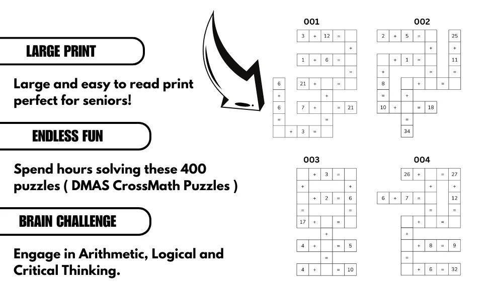 400 DMAS Crossmath Puzzles: Division, Multiplication, Addition, and Subtraction for Kids and Adults | Ebook | Printable PDF product image (3)