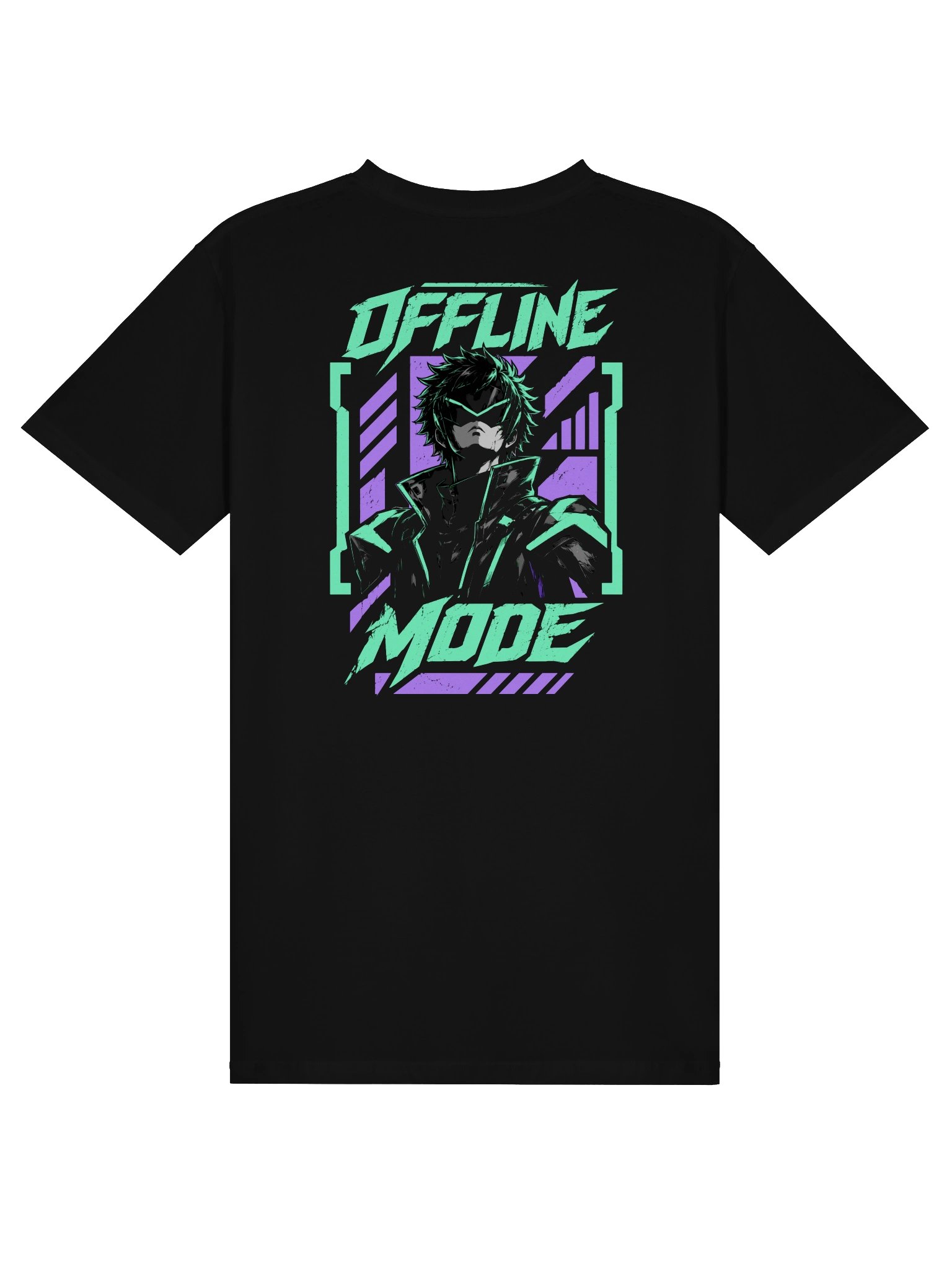 Offline Mode Cyberpunk Anime T-Shirt | Futuristic Gamer Back Print Graphic Tee product image (1)