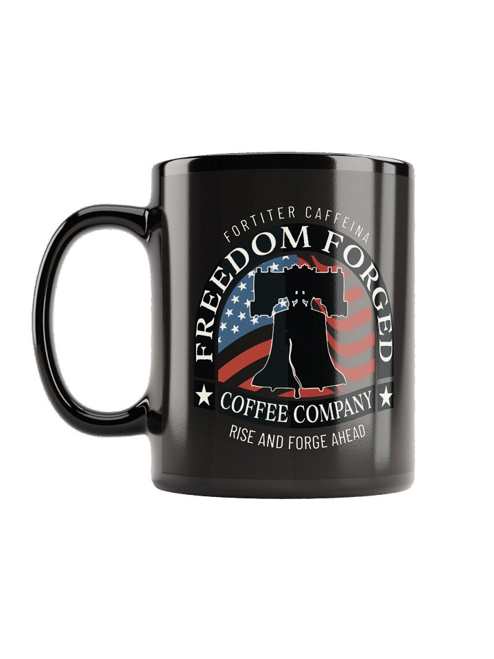 Freedom Forged Coffee Company Mug, Black Glossy. Liberty Bell Logo product image (1)