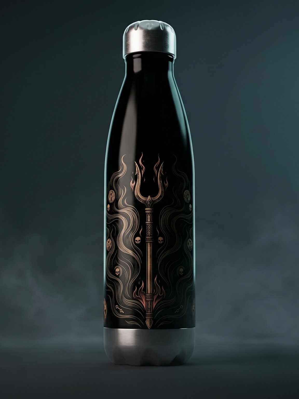 Hades Bident Stainless Steel Water Bottle – Greek Mythology Underworld Flame Design product image (2)