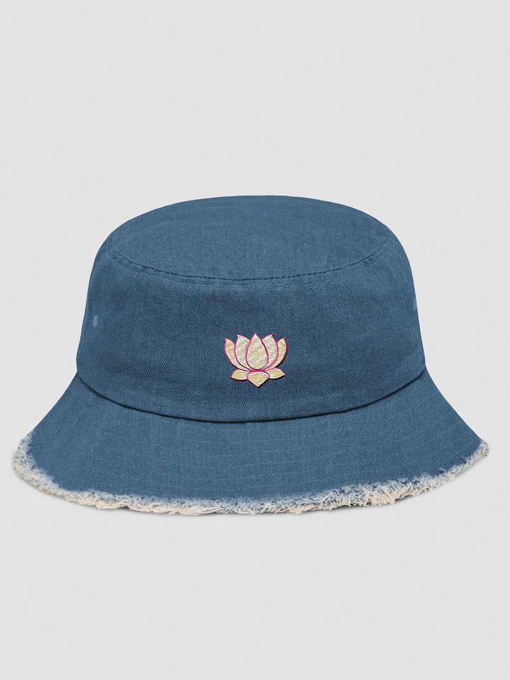 Golden Lotus Distressed Denim Bucket Hat product image (1)