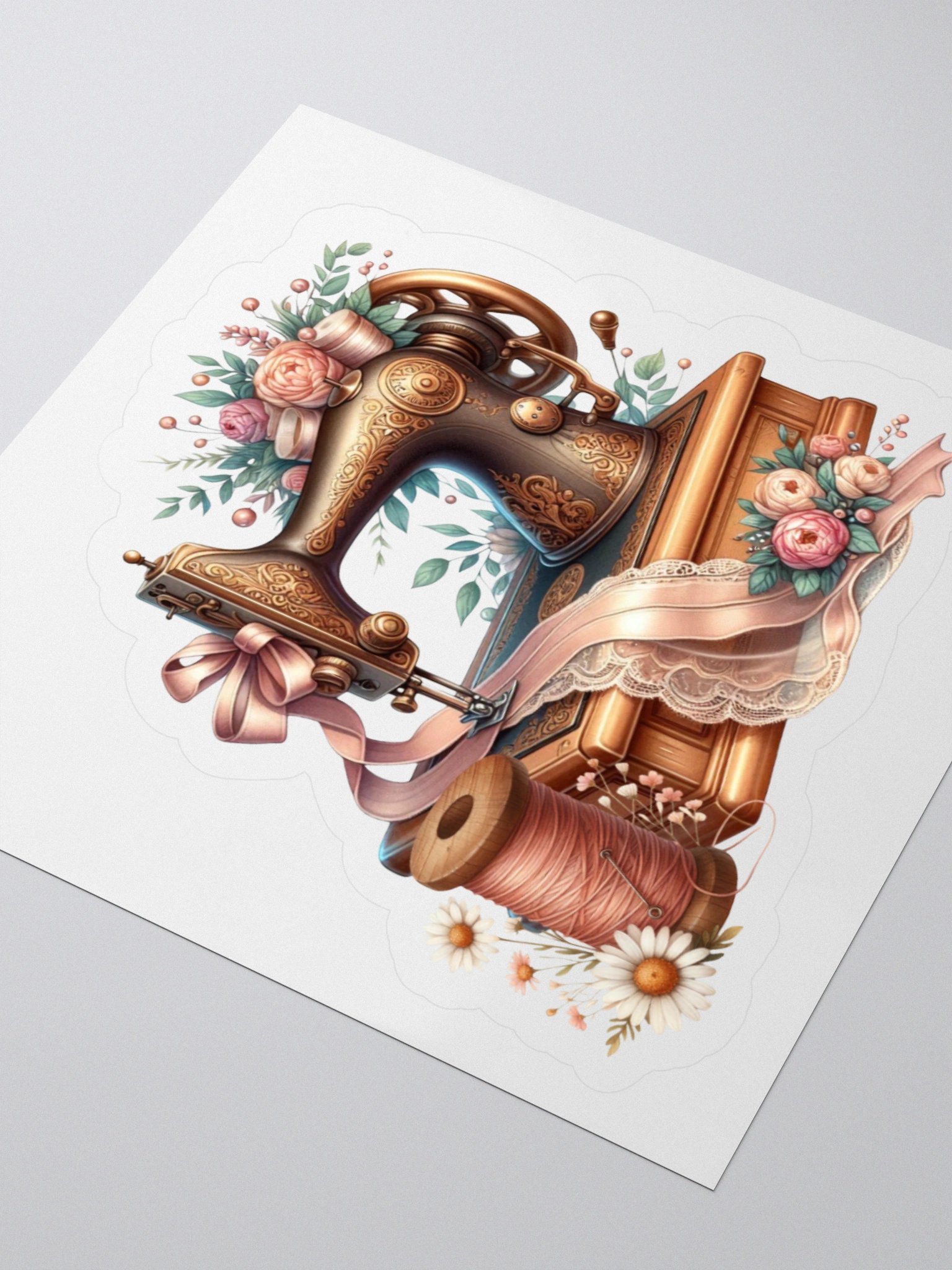 Vintage Sewing Machine Floral Kiss Cut Stickers product image (5)