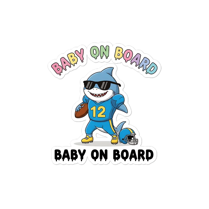 Funny Shark Football Baby on Board Sticker - 5x5 Weatherproof Vinyl Car Decal - Cute Sporty Shark Tailgate Decor - Premium Outdoor Grade Safety Sign for SUVs & Jeeps product image (1)