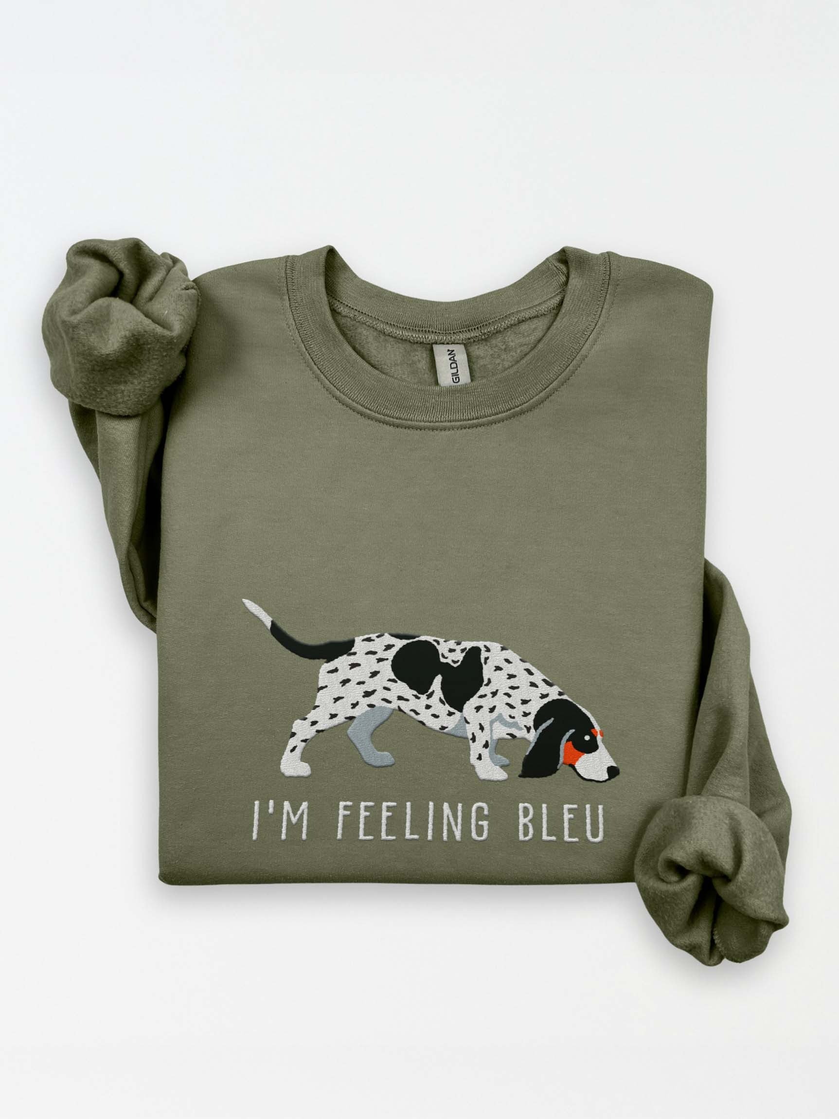 I'm Feeling Bleu Sweatshirt (Embroidered) of a Basset Bleu de Gascogne(Tricolor) product image (1)