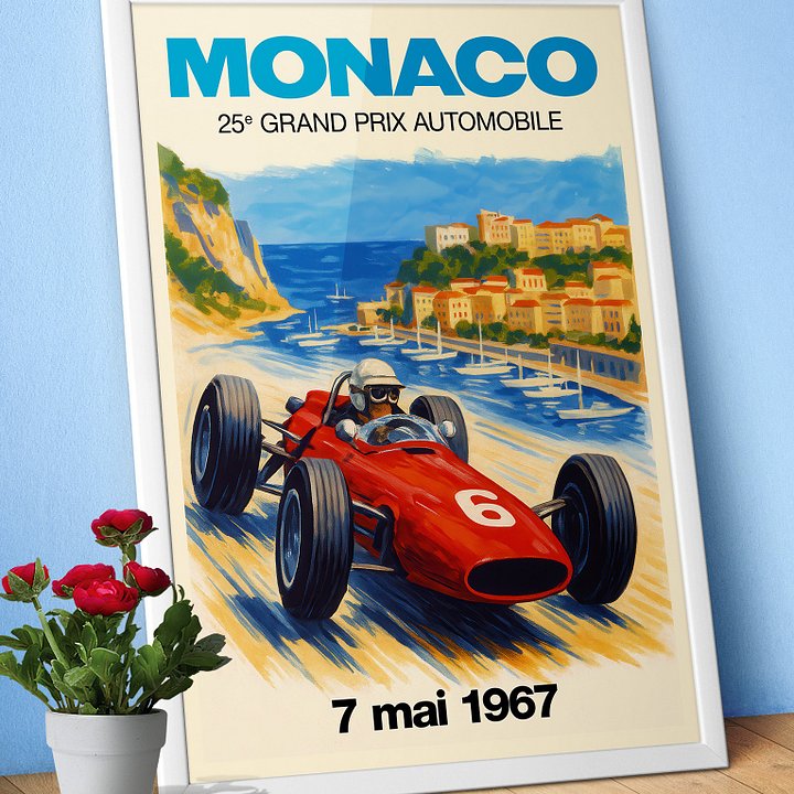 Monaco Vintage F1 Grand Prix 1967 Art Poster — Auto Racing Wall Art, Formula 1 Print product image (1)