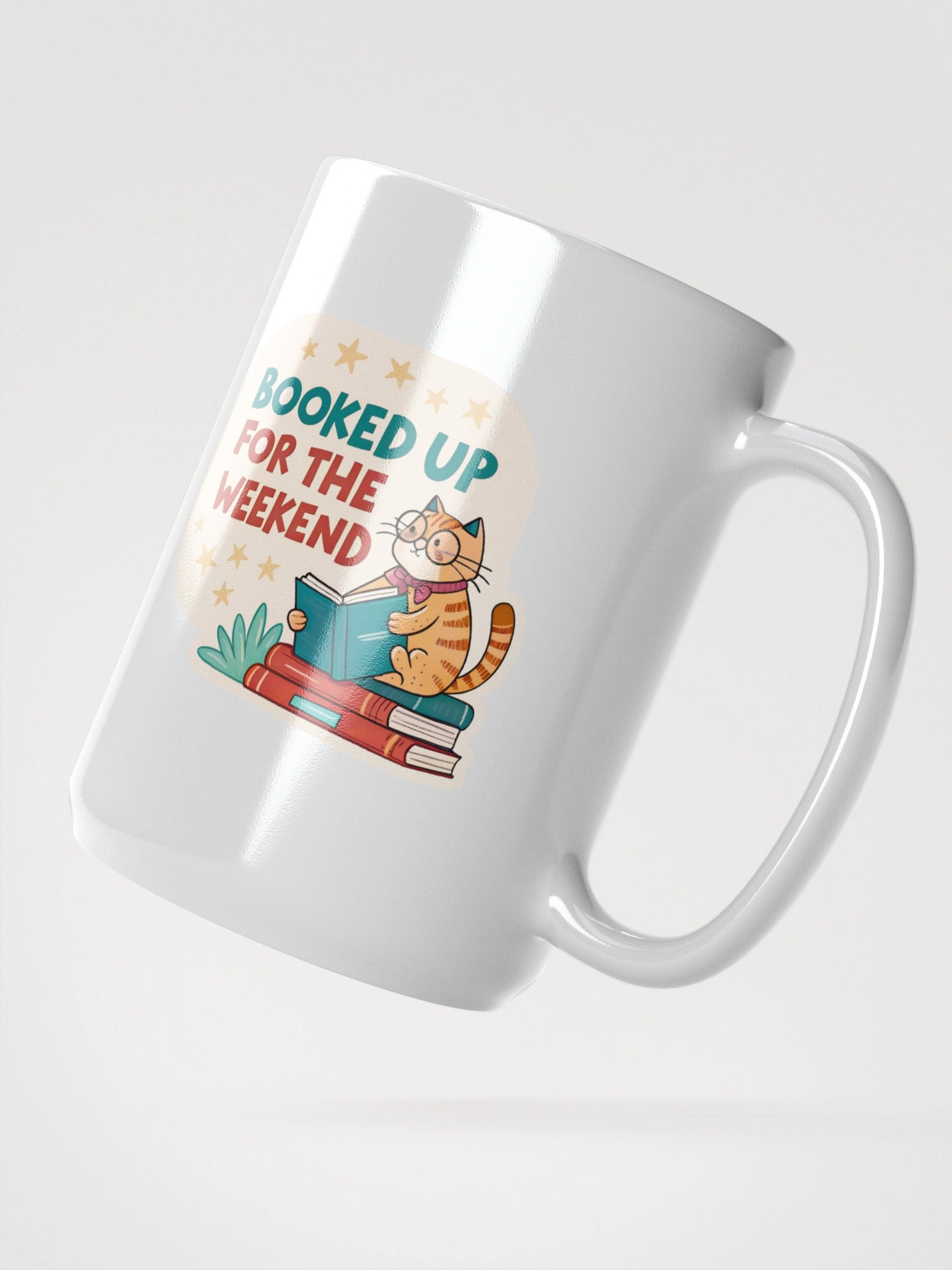 Bookworm Cat White Glossy Mug product image (2)