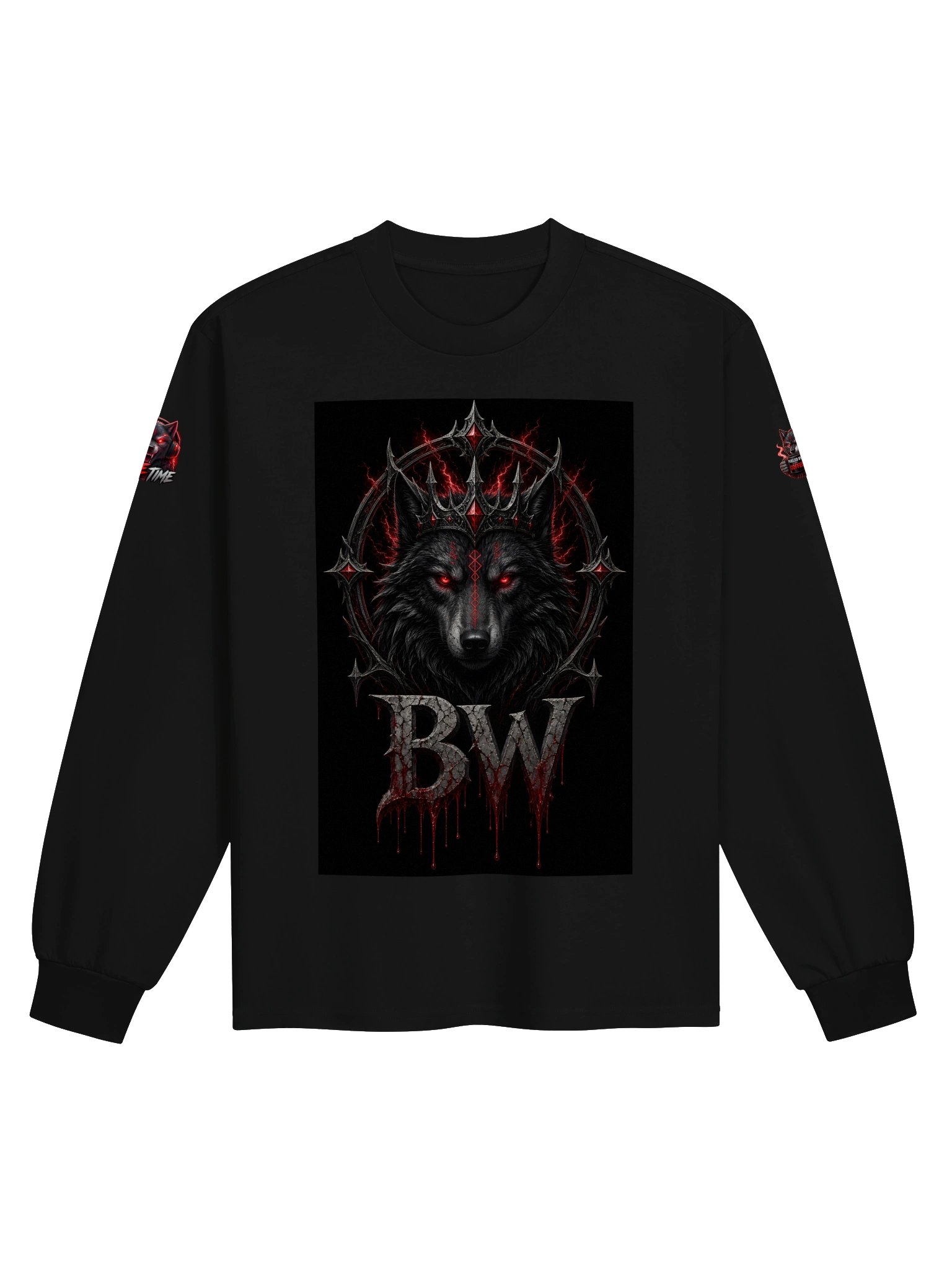 Gothic Wolf Crown BW Long Sleeve product image (1)