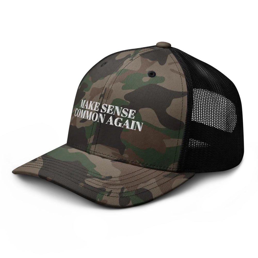 Make Sense Common Again Camo Trucker Hat product image (6)