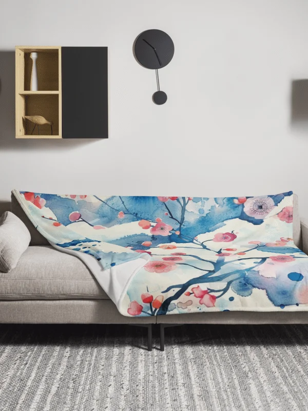 Traditional Japanese Watercolor Throw Blanket - Pink Plum Blossom Cozy product image (13)