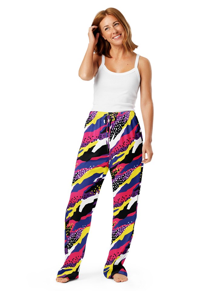Retro 90s Cyber-Pop Waves | Vibrant All-Over Print Pajama Pants product image (2)